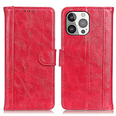 Custodia Portafoglio In Pelle Cover con Supporto T04 per Apple iPhone 13 Pro Rosso