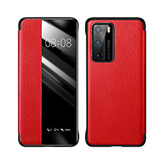 Custodia Portafoglio In Pelle Cover con Supporto T04 per Huawei P40 Rosso