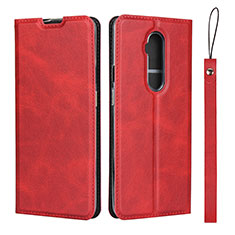 Custodia Portafoglio In Pelle Cover con Supporto T04 per OnePlus 7T Pro Rosso