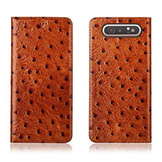 Custodia Portafoglio In Pelle Cover con Supporto T04 per Samsung Galaxy A80 Arancione