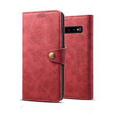 Custodia Portafoglio In Pelle Cover con Supporto T04 per Samsung Galaxy S10 Plus Rosso