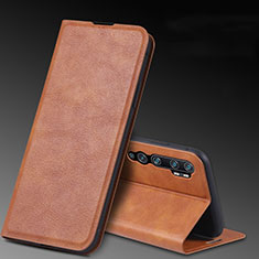 Custodia Portafoglio In Pelle Cover con Supporto T04 per Xiaomi Mi Note 10 Pro Marrone