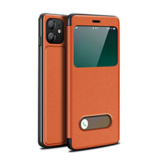 Custodia Portafoglio In Pelle Cover con Supporto T05 per Apple iPhone 12 Mini Arancione