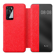 Custodia Portafoglio In Pelle Cover con Supporto T05 per Huawei P40 Pro Rosso