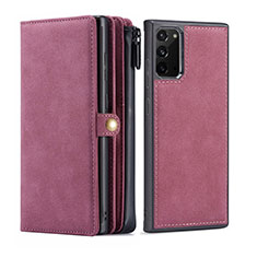 Custodia Portafoglio In Pelle Cover con Supporto T05 per Samsung Galaxy Note 20 5G Rosso Rosa