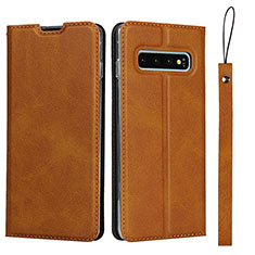 Custodia Portafoglio In Pelle Cover con Supporto T05 per Samsung Galaxy S10 Arancione