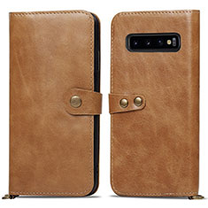 Custodia Portafoglio In Pelle Cover con Supporto T05 per Samsung Galaxy S10 Plus Arancione