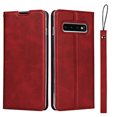 Custodia Portafoglio In Pelle Cover con Supporto T05 per Samsung Galaxy S10 Rosso
