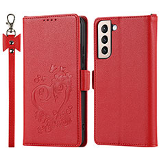 Custodia Portafoglio In Pelle Cover con Supporto T05D per Samsung Galaxy S21 5G Rosso