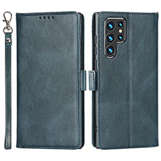 Custodia Portafoglio In Pelle Cover con Supporto T05D per Samsung Galaxy S21 Ultra 5G Blu
