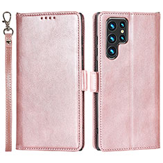 Custodia Portafoglio In Pelle Cover con Supporto T05D per Samsung Galaxy S23 Ultra 5G Rosa