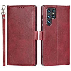 Custodia Portafoglio In Pelle Cover con Supporto T05D per Samsung Galaxy S23 Ultra 5G Rosso