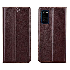 Custodia Portafoglio In Pelle Cover con Supporto T06 per Huawei Honor V30 Pro 5G Marrone