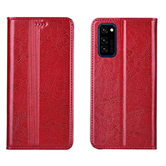 Custodia Portafoglio In Pelle Cover con Supporto T06 per Huawei Honor V30 Pro 5G Rosso