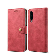 Custodia Portafoglio In Pelle Cover con Supporto T06 per Huawei P30 Rosso