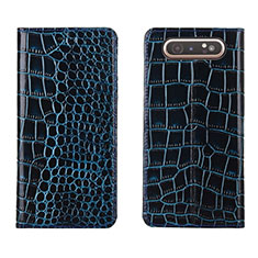 Custodia Portafoglio In Pelle Cover con Supporto T06 per Samsung Galaxy A80 Blu