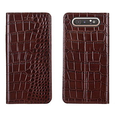 Custodia Portafoglio In Pelle Cover con Supporto T06 per Samsung Galaxy A80 Marrone