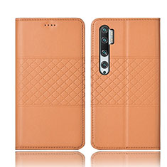Custodia Portafoglio In Pelle Cover con Supporto T06 per Xiaomi Mi Note 10 Arancione