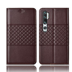 Custodia Portafoglio In Pelle Cover con Supporto T06 per Xiaomi Mi Note 10 Pro Marrone