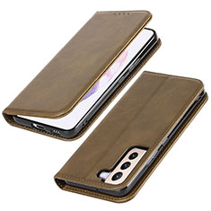 Custodia Portafoglio In Pelle Cover con Supporto T06D per Samsung Galaxy S21 5G Marrone Chiaro