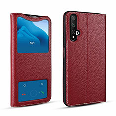 Custodia Portafoglio In Pelle Cover con Supporto T07 per Huawei Honor 20 Rosso