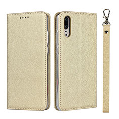 Custodia Portafoglio In Pelle Cover con Supporto T07 per Huawei P20 Oro