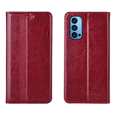 Custodia Portafoglio In Pelle Cover con Supporto T07 per Oppo Reno4 Pro 5G Rosso