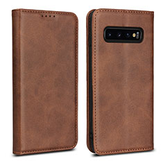 Custodia Portafoglio In Pelle Cover con Supporto T07 per Samsung Galaxy S10 Marrone