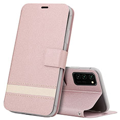 Custodia Portafoglio In Pelle Cover con Supporto T08 per Huawei Honor View 30 5G Oro Rosa