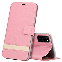 Custodia Portafoglio In Pelle Cover con Supporto T08 per Huawei Honor View 30 Pro 5G Rosa