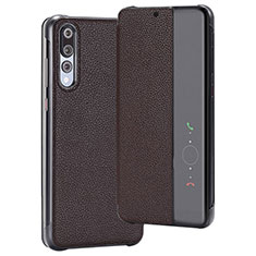 Custodia Portafoglio In Pelle Cover con Supporto T08 per Huawei P20 Pro Marrone