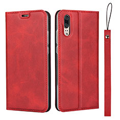 Custodia Portafoglio In Pelle Cover con Supporto T08 per Huawei P20 Rosso