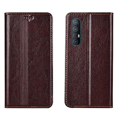 Custodia Portafoglio In Pelle Cover con Supporto T08 per Oppo Find X2 Neo Marrone