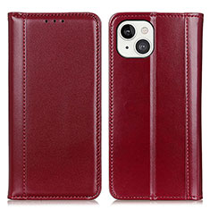 Custodia Portafoglio In Pelle Cover con Supporto T09 per Apple iPhone 13 Mini Rosso