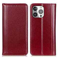 Custodia Portafoglio In Pelle Cover con Supporto T09 per Apple iPhone 13 Pro Rosso