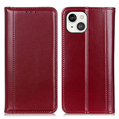 Custodia Portafoglio In Pelle Cover con Supporto T09 per Apple iPhone 14 Rosso