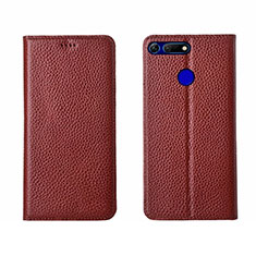 Custodia Portafoglio In Pelle Cover con Supporto T09 per Huawei Honor V20 Marrone