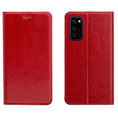Custodia Portafoglio In Pelle Cover con Supporto T09 per Huawei Honor V30 Pro 5G Rosso