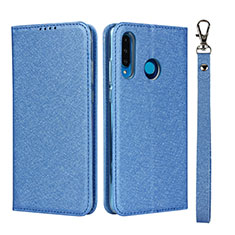 Custodia Portafoglio In Pelle Cover con Supporto T09 per Huawei P30 Lite Blu