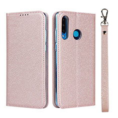 Custodia Portafoglio In Pelle Cover con Supporto T09 per Huawei P30 Lite Oro Rosa