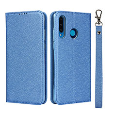 Custodia Portafoglio In Pelle Cover con Supporto T09 per Huawei P30 Lite XL Blu