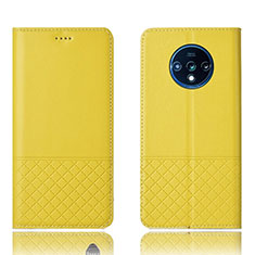 Custodia Portafoglio In Pelle Cover con Supporto T09 per OnePlus 7T Giallo