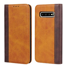 Custodia Portafoglio In Pelle Cover con Supporto T09 per Samsung Galaxy S10 Arancione