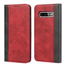 Custodia Portafoglio In Pelle Cover con Supporto T09 per Samsung Galaxy S10 Rosso