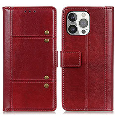 Custodia Portafoglio In Pelle Cover con Supporto T10 per Apple iPhone 13 Pro Rosso