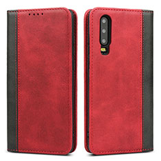 Custodia Portafoglio In Pelle Cover con Supporto T10 per Huawei P30 Rosso