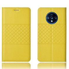 Custodia Portafoglio In Pelle Cover con Supporto T10 per OnePlus 7T Giallo