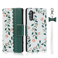 Custodia Portafoglio In Pelle Cover con Supporto T10 per Samsung Galaxy Note 10 5G Verde