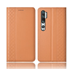 Custodia Portafoglio In Pelle Cover con Supporto T10 per Xiaomi Mi Note 10 Arancione