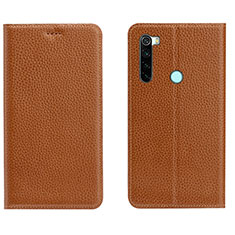 Custodia Portafoglio In Pelle Cover con Supporto T10 per Xiaomi Redmi Note 8 (2021) Arancione